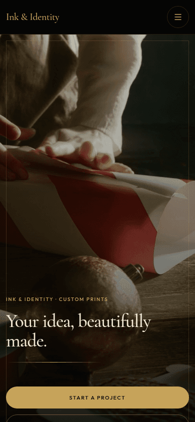 Ink & Identity homepage on a phone